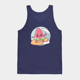 Cute Watermelon Surfing The Waves Funny Tank Top